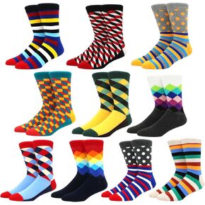 Mens Funny Colorful Novelty Fun Crazy Design Casual Cotton Crew Dress Socks Pack