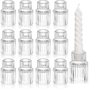 12 Pcs Glass Candle Holder for Candlestick, Taper Glass Candlestick Holders, Clear Small Candle Holder Christmas Wedding Dinner Party Decor Table Centerpiece