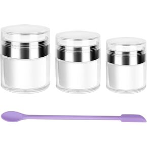 3 Pack Airless Pump Jars Refillable Cosmetic Moisturizer Pump Botttles Travel Size for Cream, Gels and Lotion with Silicone Spatula 0.5oz 1oz 1.7oz