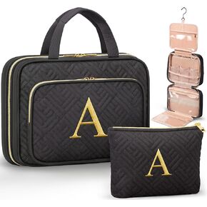 Personalized Birthday Gifts for Women - 2 PCS Initial Hanging Toiletry Bag & Makeup Bag with Embroidery Letter Travel Organizer Cosmetic Bag Valentine Gift Ideas for Mom Wife Friend Sister Her Teacher