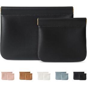 2 Pack Small Makeup Bag for Women, New Organosilicon Super Fiber Leather Mini Cosmetic Bag for Travel, Coin Purse Organizer Storage Pouch (Black)