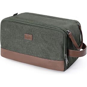WANDF Toiletry Bag for Men Travel Toiletry Organizer Canvas and Leather Dopp Kit Water-Resistant Shaving Bag for Travel Accessories (Black, Patent Pending)
