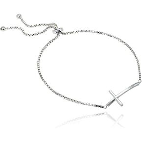 Cross Bracelet for Women Sterling Silver Shiny Adjustable Pull-String Bolo Stacking Fashion Religious Trendy Dainty Bracelet