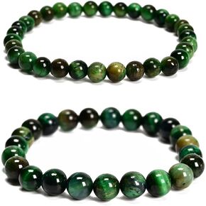 2Pcs Mixed Gemstones Bead Double Protection Bracelet Set-Stone Round Beaded Stretchy Bracelets for Women Men