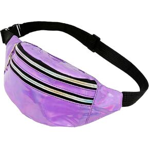 Metallic Color Holographic Fanny Pack Shiny Waist Packs Waterproof Belt Bag with Adjustable Belt for Women Men (Black) in Saudi Arabia