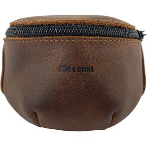 Hide & Drink, Fanny Wrist Bag with Adjustable Strap Handmade from Full Grain Leather - Carry & Store Money, Coins, Bills, Small Personal Items - Bourbon Brown