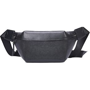 Soft Genuine Leather Sling Bag, Fashion Crossbody Fanny Pack with Extended Waist Belt Black