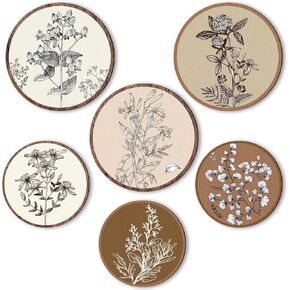 Barydat 6 Pieces Boho Plant Wall Art Decor Wooden Boho Farmhouse Rustic Bohemian Wall Hanging for Bedroom Living Room Office (Retro,8 Inch, 10 Inch)