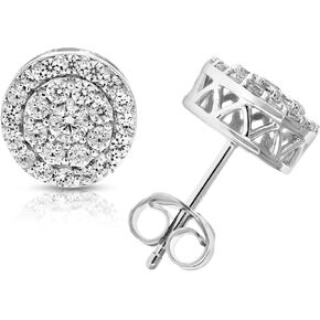1 cttw Round Diamond Stud Earrings in .925 Sterling Silver With Rhodium