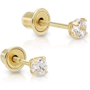 14k Yellow Gold Solitaire Made with Cubic Zirconia Round CZ Stud Earrings