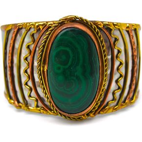 Janya Collection Mixed Metal Cuff Bracelet - Malachite Stone