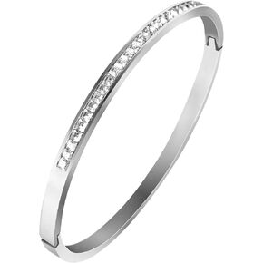 Silver Bangles for Women, Non Tarnish Cuff Bracelets with Fake Diamond
