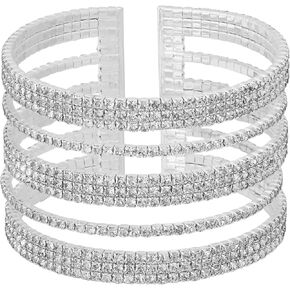 Sacina Silver-tone Rhinestone Cuff Bracelet, Tennis Bracelets for Women, Rhinestone Bracelet for Women, Cuff Bracelet, Bridal Jewelry, Christmas Jewelry Gifts for Women