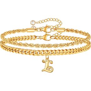 Gold Initial Ankle Bracelets for Women 14K Gold Plated Initial Charm Gold Anklets for Women Rope Figaro Cuban Chain Initial Anklet Bracelets for Women Cuban Link Chain Anklet Gold Jewelry for Women