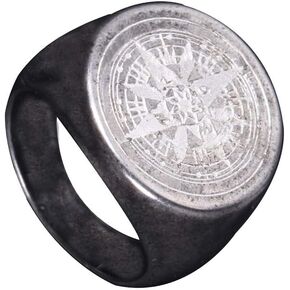 Men's Stainless Steel Stars Vintage Round Compass Signet Ring (Multi Colors)