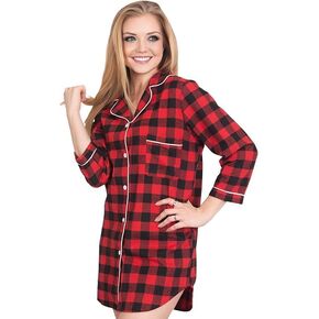 Belle's Design Women's Long Sleeve Flannel Plaid Button Down Sleep Shirt Nightgown Soft Pajama Sleepwear