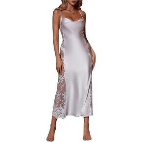 SHENHE Women's Satin Nightgown Lace Embroidered Cowl Neck Chemise Wedding Bridal Long Nightgown