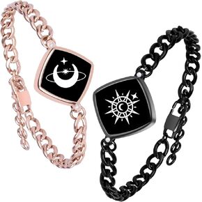 Long Distance Touch Bracelets,Vibration & Light up Couples Bracelets, Remote Smart Matching Bracelet Jewelry Sets for Couples Long Distance Relationship Girlfriend Boyfriend Xmas Gifts Black Gold