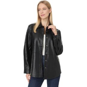 Liverpool Los Angeles Women's Seamed Shacket Chevron Perforated Vegan Leather, Black Chevron, Large