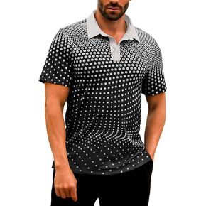 Men's Golf Shirts Polo Short Sleeve Gradient Quick Dry Fit Moisture Wicking Athletic Printed Shirts Mens Polo Shirt