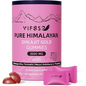 Shilajit Gummies, 3000 Mg Shilajit Pure Himalayan Organic with Ashwagandha, Turmeric Sugar-Free Gummies for Men and Women, Shilajit Supplement, Non-GMO Nature Shilajit for Energy, 60 Gummies