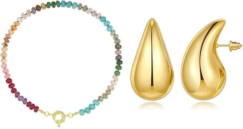 KissYan قلادة من الأحجار الكريمة مطرزة، أقراط ذهبية مكتنزة in Kuwait