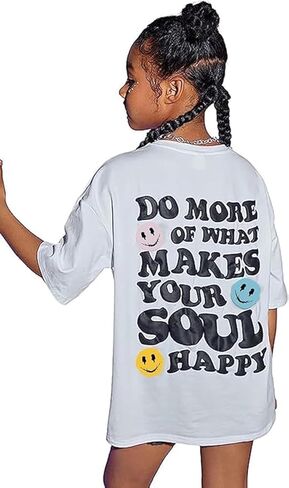 Girl's Letter Print Graphic T Shirts Short Sleeve Cute Shirts Oversized Loose Tee Summer Tops in Kuwait