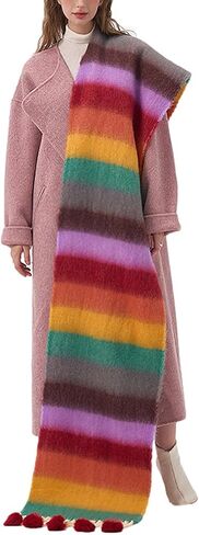 Blanket Scarf for Women Winter Long Shawl Oversized Thick Warm Wrap Coloured Striped Scarf with Tassels in Kuwait