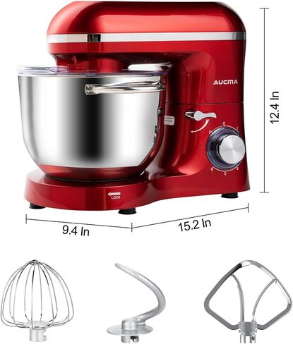 Aucma Stand Mixer,6.5-QT 660W 6-Speed Tilt-Head Food Mixer, Kitchen Electric Mixer with Dough Hook, Wire Whip & Beater (Black, 6.5QT) in Kuwait