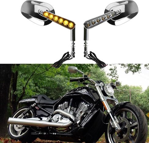 Pacewalker Muscle Rear View Mirrors with LED Turn Signals Light for H-arley Davidson VROD V-Rod VRSCF Black in Kuwait