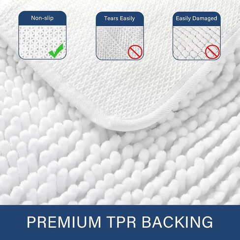 LOCHAS Bathroom Rugs Sets 2 Piece, 17 x 24 Plus 20 x 32 Inches Thick Non Slip Bath Rug Set, Absorbent Soft Chenille Bathroom Rug, Machine Washable Quick Dry Bath Mat for Bathroom Floor, White in Saudi Arabia