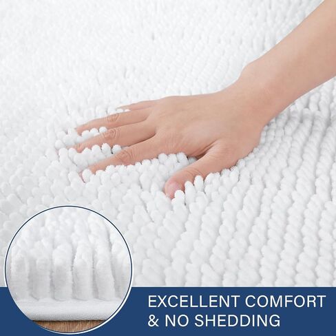 LOCHAS Bathroom Rugs Sets 2 Piece, 17 x 24 Plus 20 x 32 Inches Thick Non Slip Bath Rug Set, Absorbent Soft Chenille Bathroom Rug, Machine Washable Quick Dry Bath Mat for Bathroom Floor, White in Saudi Arabia