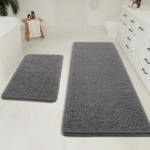 LOCHAS Bathroom Rugs Sets 2 Piece, 17 x 24 Plus 20 x 32 Inches Thick Non Slip Bath Rug Set, Absorbent Soft Chenille Bathroom Rug, Machine Washable Quick Dry Bath Mat for Bathroom Floor, White in Saudi Arabia