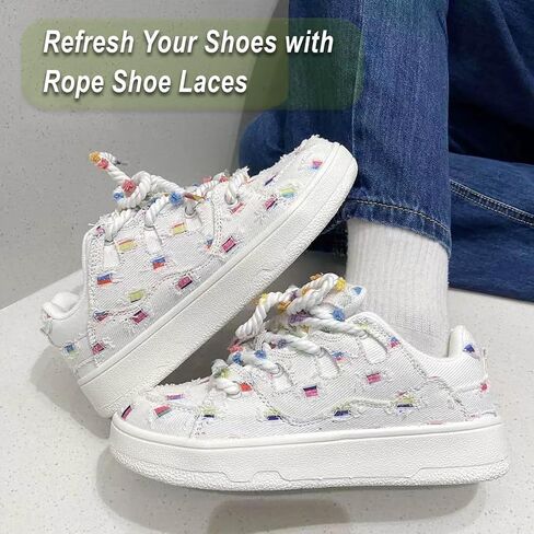 YJRVFINE Round Thick Rope Shoelaces: Twisted Shoestrings Sneakers Colored Shoe Lace - 2 Pair in Saudi Arabia
