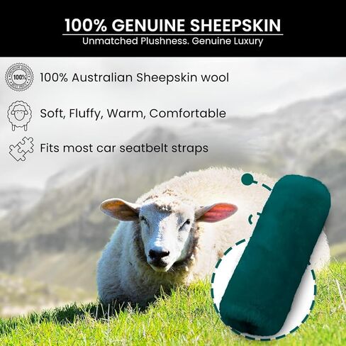 Andalus Australian Sheepskin Seat Belt Covers - Pack of 2 Hypoallergenic, Ultra Soft Shoulder Seatbelt Covers for All Ages, Vehicle Types, Models & Backpack Straps (Black) in Kuwait