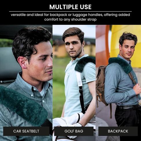 Andalus Australian Sheepskin Seat Belt Covers - Pack of 2 Hypoallergenic, Ultra Soft Shoulder Seatbelt Covers for All Ages, Vehicle Types, Models & Backpack Straps (Black) in Kuwait