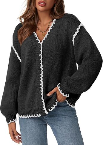 Saodimallsu Womens V Neck Cardigan Sweaters Button Down Long Sleeve Loose Knit Open Front Coats in Saudi Arabia