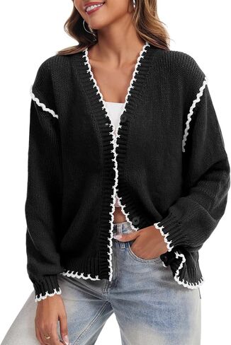 Saodimallsu Womens V Neck Cardigan Sweaters Button Down Long Sleeve Loose Knit Open Front Coats in Saudi Arabia
