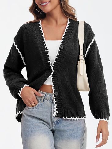 Saodimallsu Womens V Neck Cardigan Sweaters Button Down Long Sleeve Loose Knit Open Front Coats in Saudi Arabia