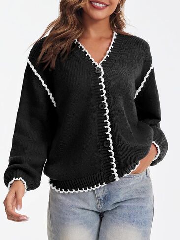 Saodimallsu Womens V Neck Cardigan Sweaters Button Down Long Sleeve Loose Knit Open Front Coats in Saudi Arabia