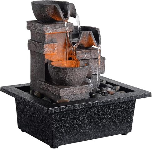 MAOCHI Tabletop Water Fountain, Home Décor Soothing Sound Machine with Automatic Pump, Deep Basin and Natural River Rocks. Indoor Zen Relaxation for Office, Living Room, or Bedroom Décor. in Saudi Arabia