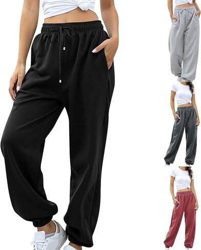 Sweatpants for Teen Girls Baggy High Waisted Cinch Bottom Sweatpants Yoga Workout Joggers Cute Sweats Pants with Pockets in Kuwait