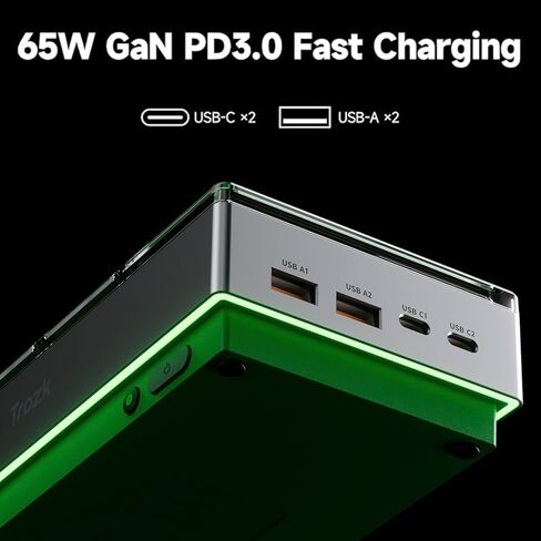 شريط طاقة واقي من زيادة التيار، 6 منافذ مع منفذي USB A ومنفذي USB C لأجهزة متعددة، شاشة رقمية ملونة، شحن توصيل الطاقة بقدرة 65 وات للمنزل والمكتب والسكن الأساسي (أخضر) in Kuwait