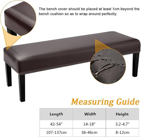 Dining Room Bench Covers, PU Leather Waterproof Upholstered Bench Slipcover, Removable Washable Bench Seat Protectors for Living Room, Bedroom, Kitchen(PU Coffee) in Kuwait