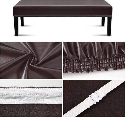 Dining Room Bench Covers, PU Leather Waterproof Upholstered Bench Slipcover, Removable Washable Bench Seat Protectors for Living Room, Bedroom, Kitchen(PU Coffee) in Kuwait