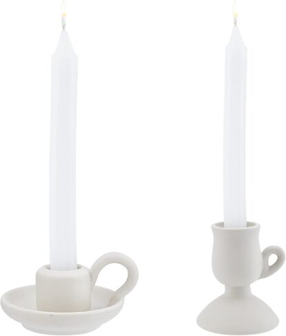AHANDMAKER 2 Styles Ceramic Taper Candle Holder, Nordic Style Candlestick with Handle, White Porcelain Candlelight Stand, for Home Wedding Party in Saudi Arabia