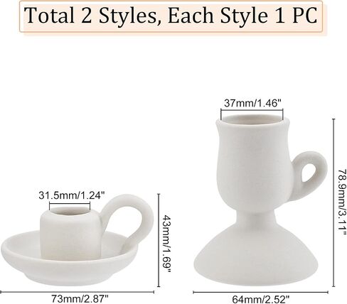 AHANDMAKER 2 Styles Ceramic Taper Candle Holder, Nordic Style Candlestick with Handle, White Porcelain Candlelight Stand, for Home Wedding Party in Saudi Arabia