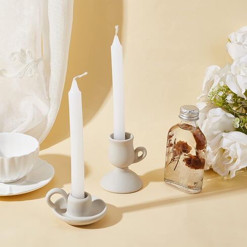 AHANDMAKER 2 Styles Ceramic Taper Candle Holder, Nordic Style Candlestick with Handle, White Porcelain Candlelight Stand, for Home Wedding Party in Saudi Arabia