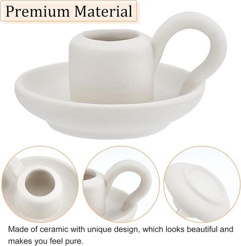 AHANDMAKER 2 Styles Ceramic Taper Candle Holder, Nordic Style Candlestick with Handle, White Porcelain Candlelight Stand, for Home Wedding Party in Saudi Arabia