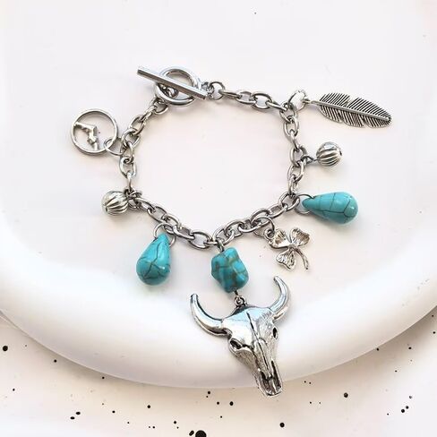 Vintage Turquoise Bangle Bracelet Western Bracelet Bohemian Silver Plated Simple Oval Geometric Beaded Stackable Bracelets for Women Trendy Jewelry Gifts in Kuwait